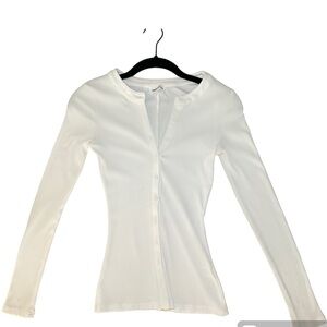 Superdown Sasha Button Top Long Sleeve Slim Fit Ribbed Jersey White Size XXS
